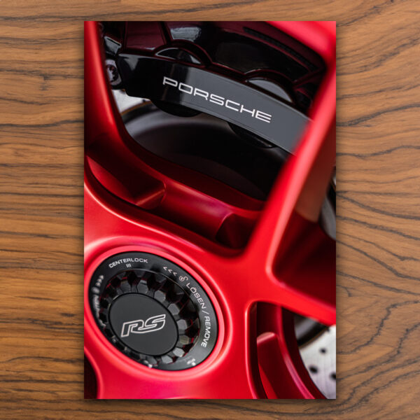 porsche 911 992 gt3rs wheel poster wood grain